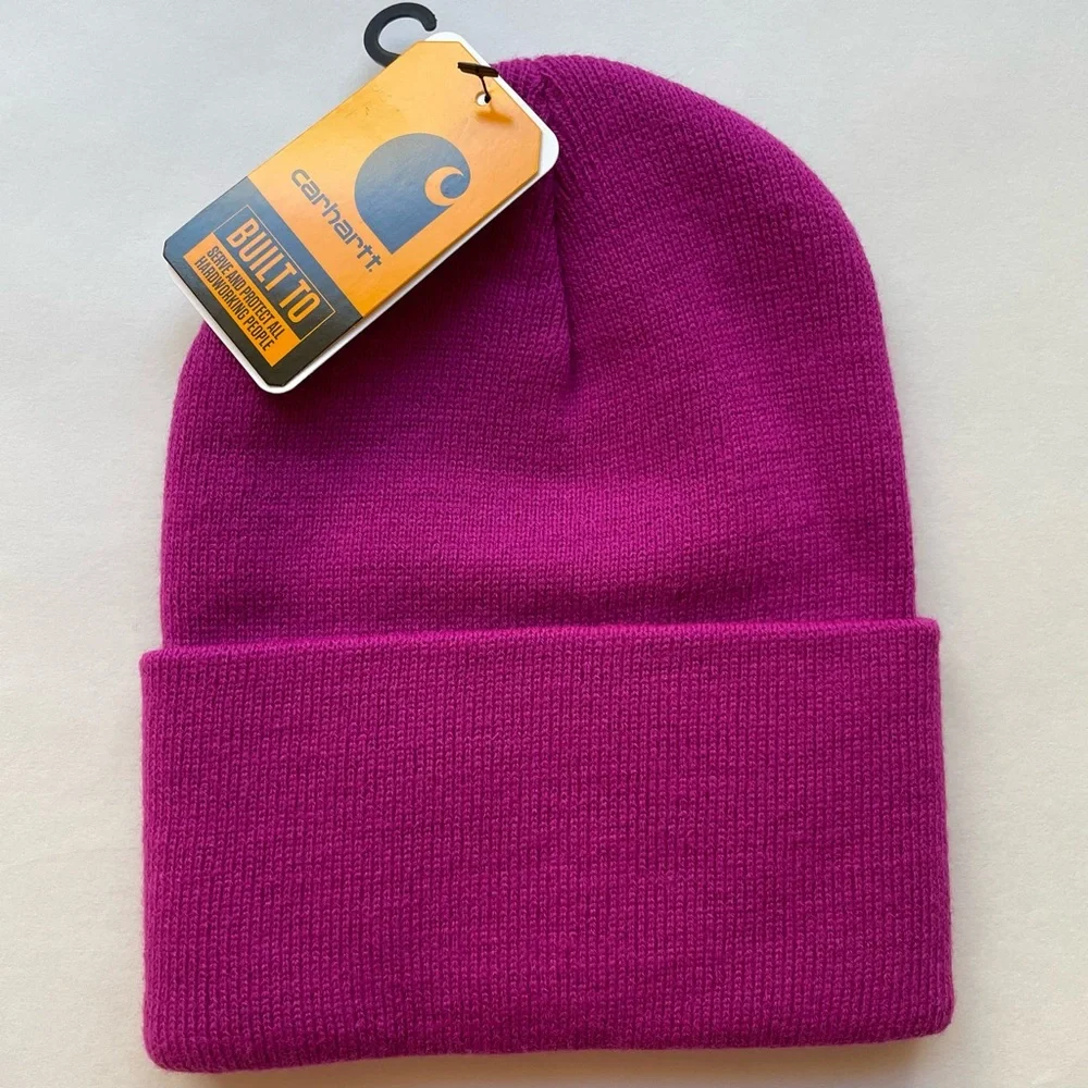NWT Carhartt Knit Cuffed Beanie Adult Fuschia Pink Cold Weather - Picture 2 of 3